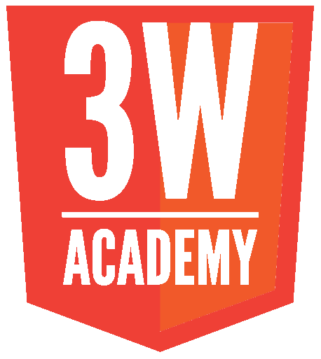 Logo en forme d'écusson orange avec inscrit 3W Academy